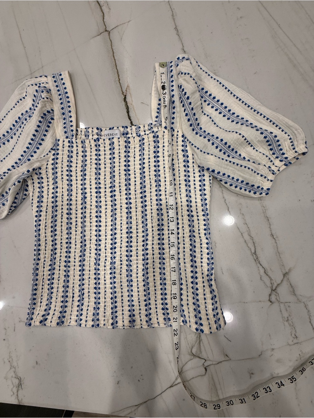 Evereve Cream Top with Blue Stripe & Dot Print - Picture 7 of 7